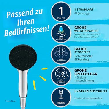 Душовий набір GROHE Vitalio 110 з шлангом 1,5м, водозаощаджувальна лійка (8 л/хв), 1 режим струменя, хром, 26720001