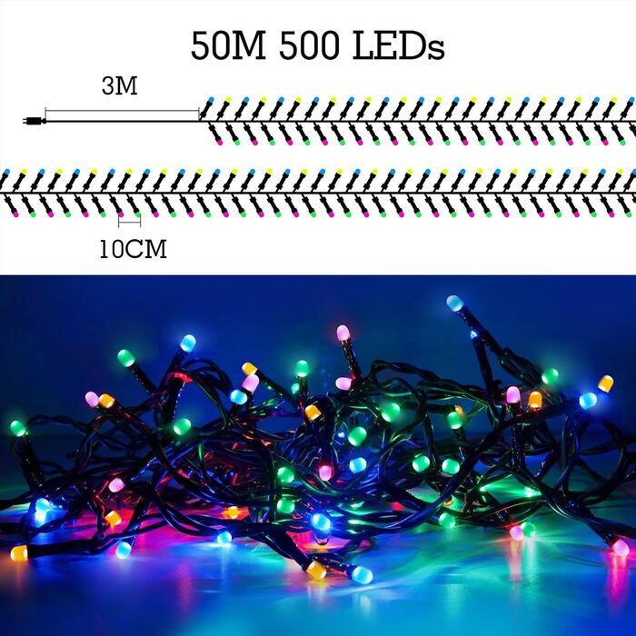 Світлодіодна гірлянда Quntis 100м 1000 LED для вулиці та дому, мережева, IP44, 8 режимів підсвічування (багатоколірна)
