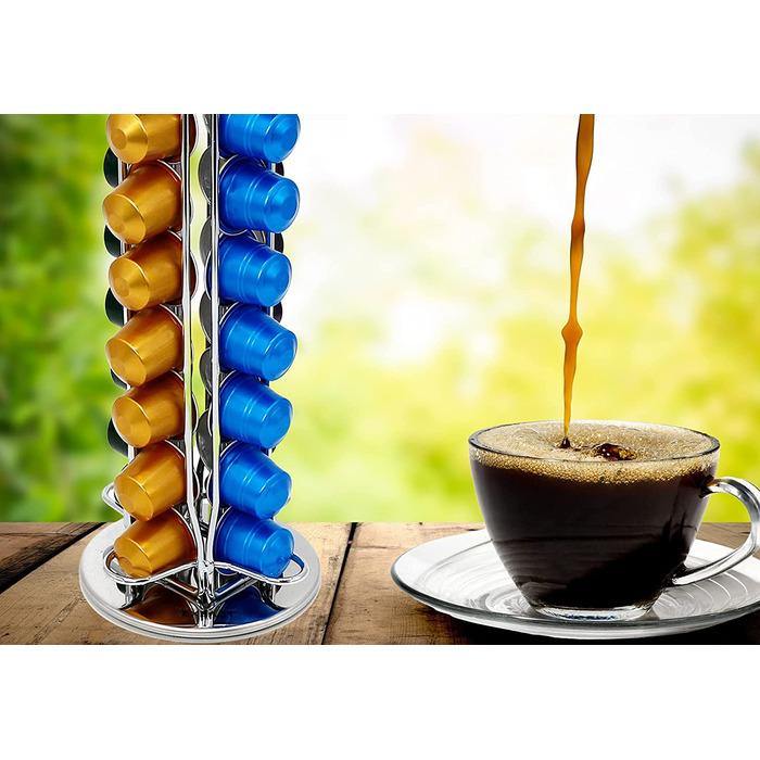 Тримач для кавових капсул EXZACT, сумісний з Nespresso, на 40 капсул, металевий органайзер-диспенсер для кавових капсул, сріблястий