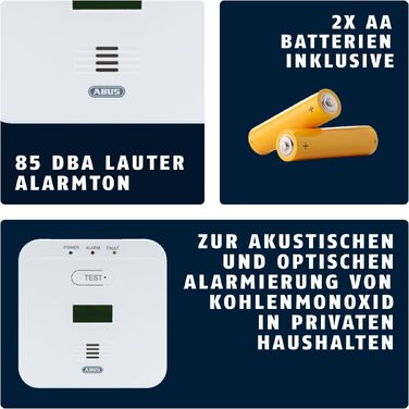 Детектор чадного газу ABUS COWM510 з LCD-дисплеєм, білий