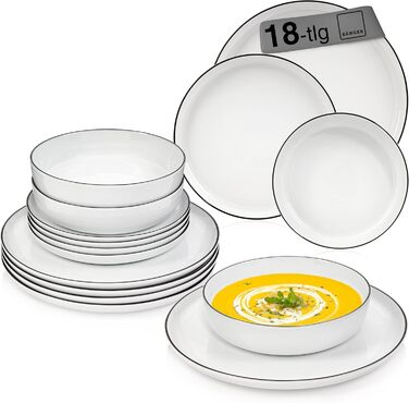 Набір кавових чашок SÄNGER Marlo Black Rim, 6 шт., порцеляна, 350 мл, білі з чорним акцентом, для кави та чаю, преміум якість