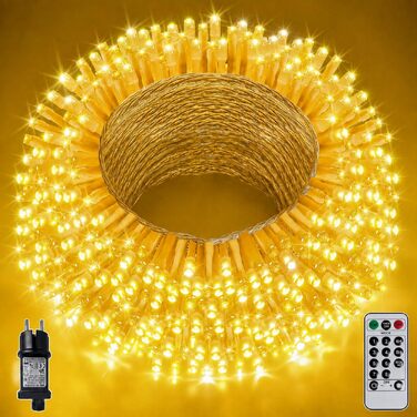 Світлодіодна гірлянда для вулиці 400 LED, 40м, теплий білий колір, IP44 водонепроникна, з пультом керування, 8 режимів та таймером для саду, балкона та Різдва