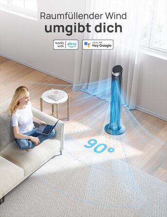 Вентилятор підлоговий Dreo Smart з осциляцією 90°, Wi-Fi, пульт, таймер 12 год, сріблястий