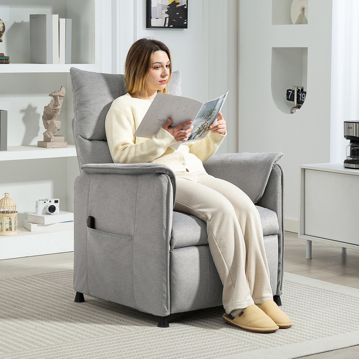 Реклайнер для електричного телевізора HOMCOM Recliner з функцією пам'яті, тихіший шум, функція відкидання Регульований реклайнер з імітацією Pet-Friendly Velvet, пульт дистанційного керування сірий