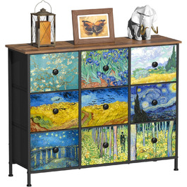 Тканинна комод-органайзер VEDECASA з 9 шухлядами Van Gogh, металевий каркас, дерев'яна стільниця, з ручками для вітальні, спальні, дитячої кімнати