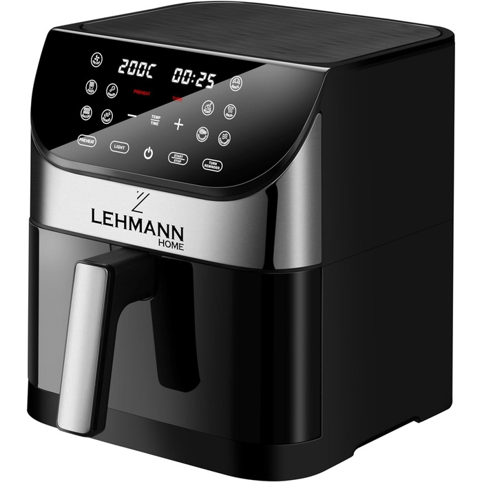Аерофритюрниця Lehmann 6 л, 10 програм, 1500 Вт, з таймером і LED-екраном, температура 76-200°C, олії не потребує