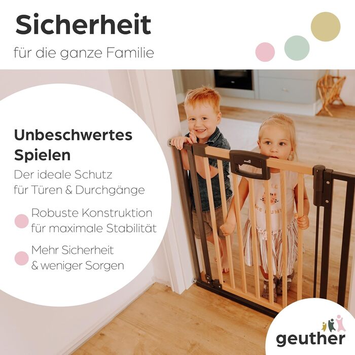 Захисний бар'єр Geuther Easylock Plus для сходів та дверей (152,5-160,5 см) - дерев'яно-металевий, без свердління, двосторонній, сірий/натуральний