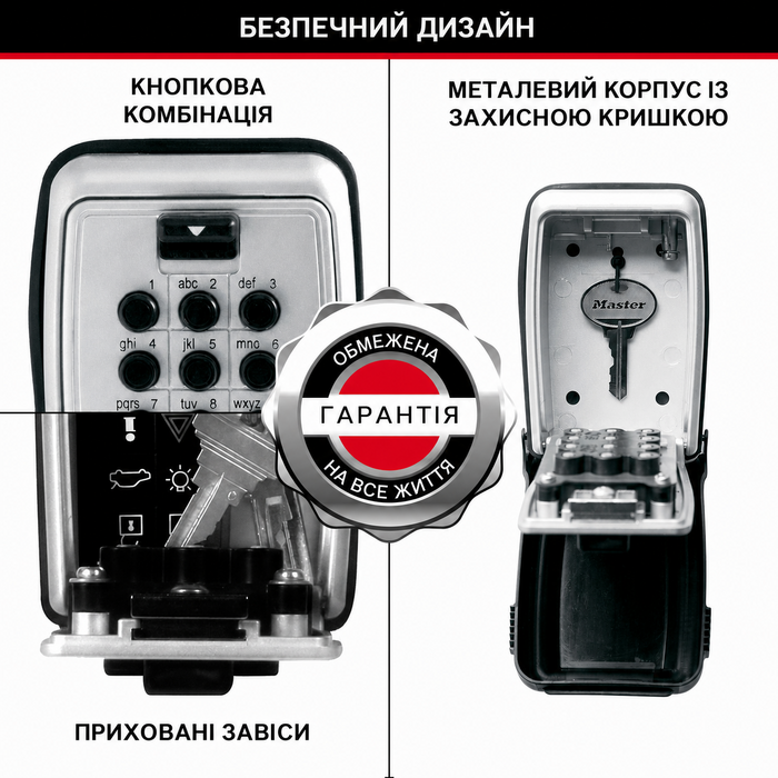 Сейф для ключів Master Lock з кнопковим кодом та настінним кріпленням для вулиці, 11.7 x 7.9 x 5.2 см