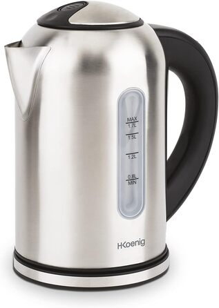 Електрочайник H.Koenig BOE50, програмований, 1,7 л, нержавійка, 40-100°C, для чаю та кави, сріблястий