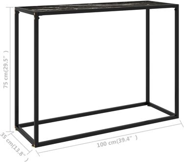 Консольний стіл vidaXL 100x35x75 см, чорний і білий, з гартованого скла — стіл для коридору, туалетний, приліжковий, стильний декор