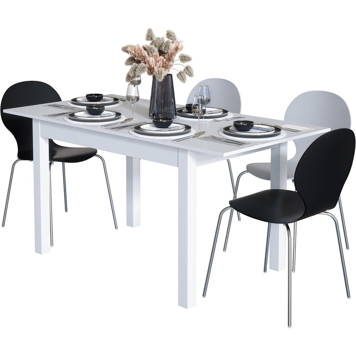 Обідній стіл Newfurn розсувний білий 120-160x70 см для кухні та їдальні, з додатковою стільницею 40 см