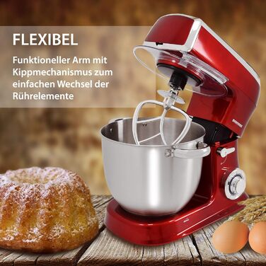 Кухонна машина Syntrox Germany 1500 Вт з м'ясорубкою, міксером та 7,5 л чашею з нержавіючої сталі, червона