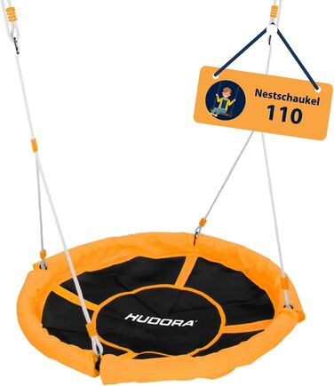 Шоукель HUDORA Nestschaukel 110 - зелено-помаранчевий, до 100 кг, діаметр 110 см, для дому та вулиці, регульована висота, сімейний, для дітей та дорослих
