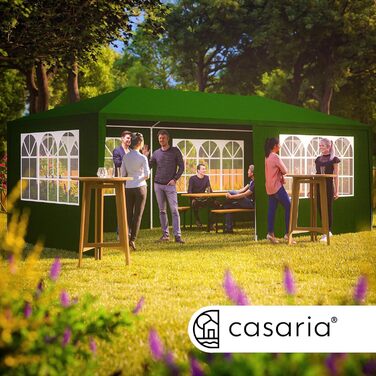 Павільйон CASARIA 3x6 м, водовідштовхувальний, UV-захист, 6 стінок, 18 м², садовий тент для вечірок, з вікнами, зелений