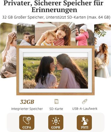 Frameo Цифровий фоторамка 15.6 дюймів: Електронний, з Wi-Fi, 32GB, IPS Touchscreen, відправка фото через додаток, подарунок, дубова рамка