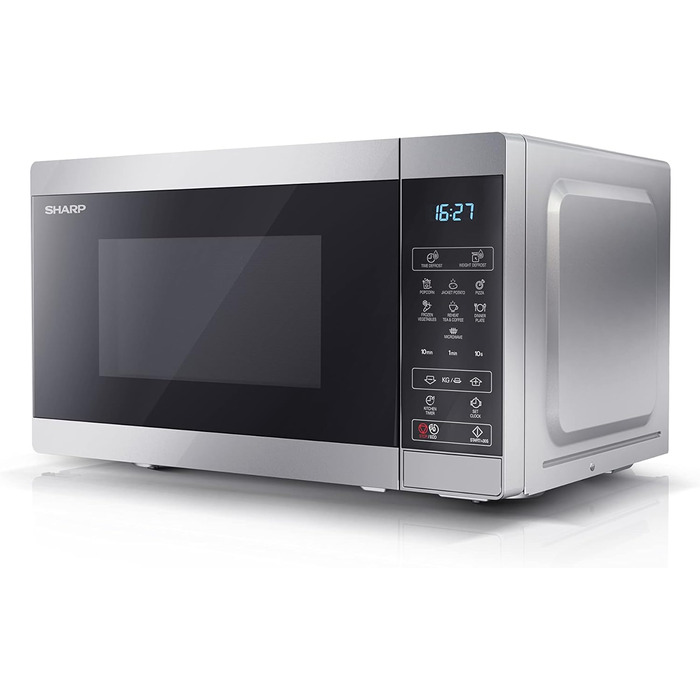 Мікрохвильова піч SHARP MS02ES, 800 Вт, 11 режимів, функція розморожування, срібляста, 440x258x324 мм