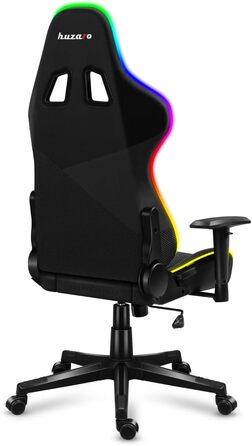Ігрове крісло Huzaro Force 6.2 RGB Mesh з LED-підсвіткою, ергономічне, чорне, до 130 кг, регульована висота, підголівник і поперекова підтримка, тканина карбон