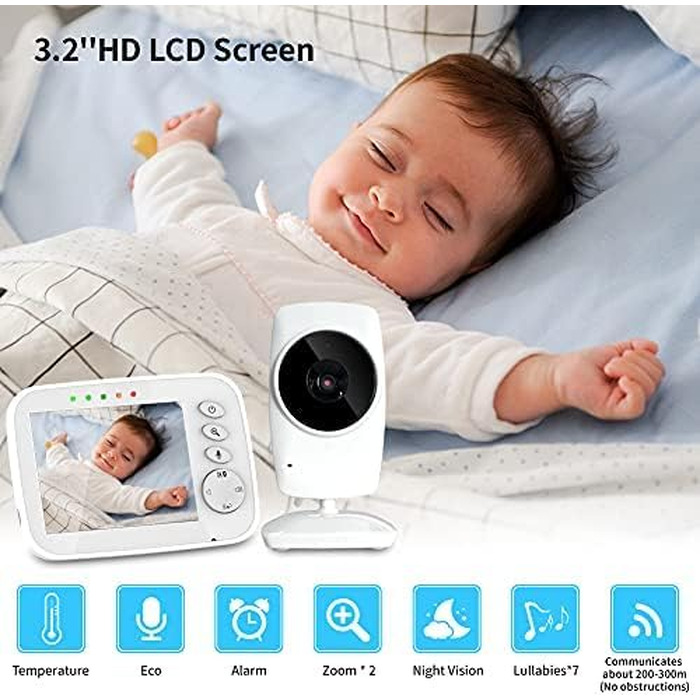 Відеоняня Baby Phone з 3.2-дюймовим LCD-дисплеєм, HD цифрова камера з нічним баченням, 2.4 GHz та двостороннім зв'язком