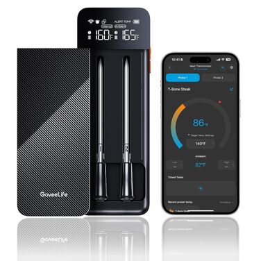Бездротовий термометр для м'яса GoveeLife Bluetooth/Wi-Fi для гриля, духовки та BBQ, водонепроникний IP68, висока точність ±1.8℉