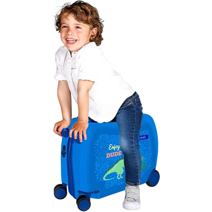 Дитяча валіза Enso Dino, синя, 50x39x20 см, жорсткий ABS, кодовий замок, 34 л, 2,1 кг, 4 колеса, ручна поклажа