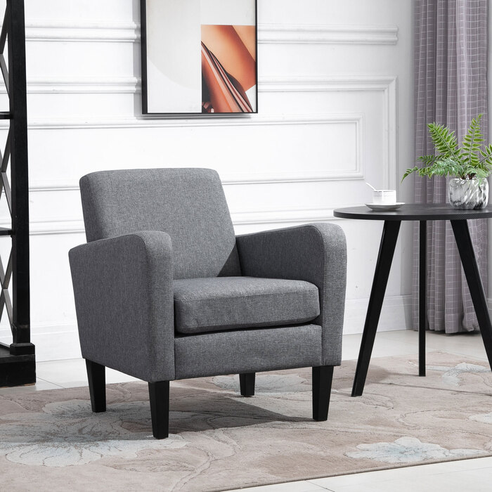 Крісло одномісне HOMCOM Recliner з м'якою оббивкою, дерев'яні ніжки, лляна тканина, світло-сірий, 66x72x74см