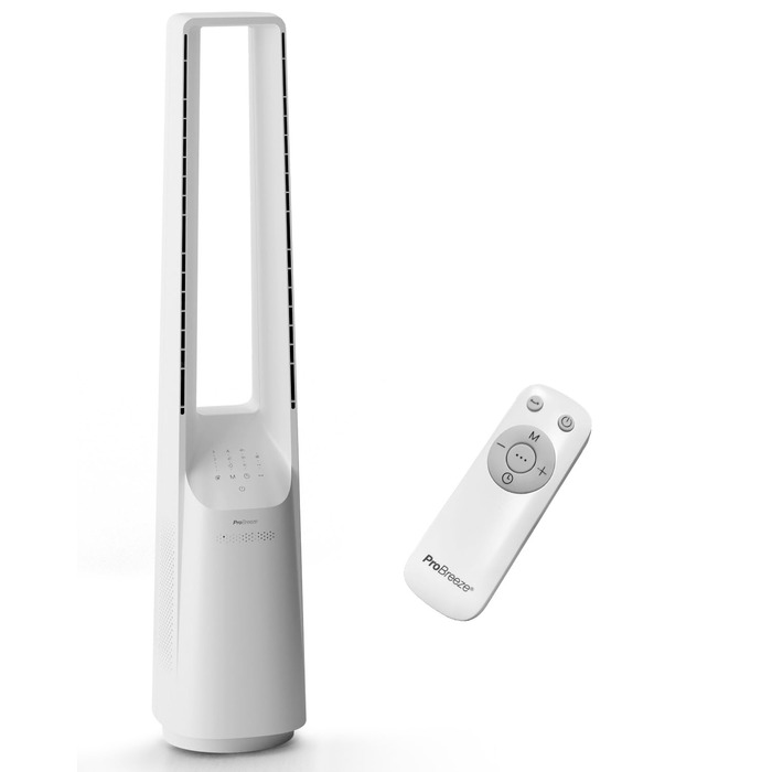 Вентилятор без лопатей Pro Breeze 101 см з пультом, LED дисплеєм, 6 швидкостями, 5 режимами, автоколиванням 60° та таймером 7 годин - білий