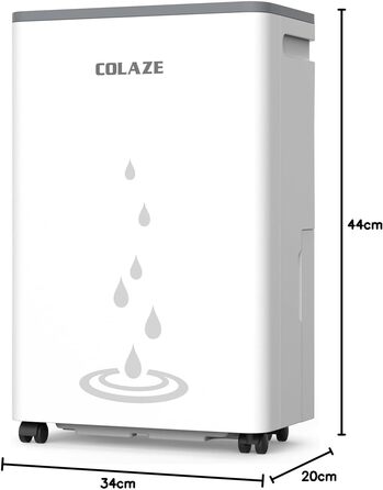 Осушувач повітря COLAZE 20л/24год, електричний для кімнат до 150м³, підвал, спальня, ванна. Тихий осушувач з захистом від переповнення та колесами.