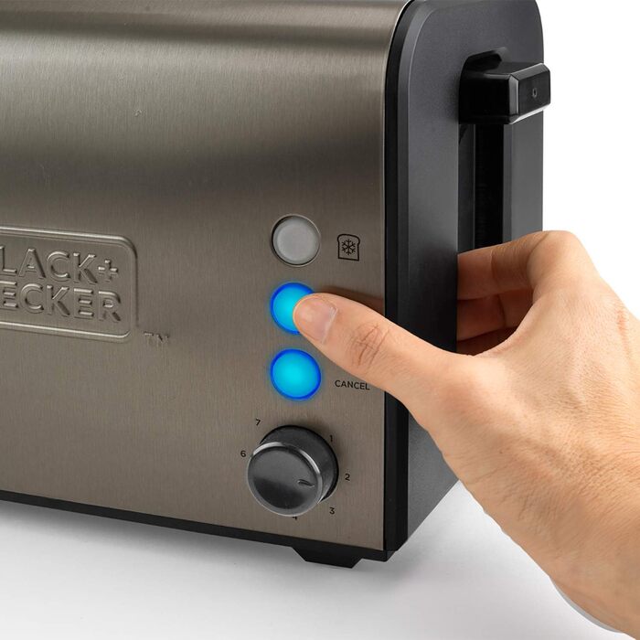 Тостер BLACK+DECKER BXTO900E 900 Вт, нержавіюча сталь, 2 надширокі слоти 42x137 мм, 7 рівнів підсмажування, автоцентрування, функції: стоп, підігрів, розморожування
