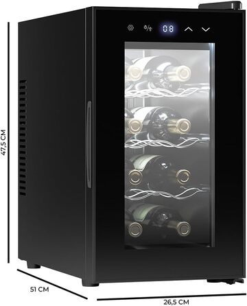 Витримання вина Cecotec Bolero Grandsommelier 830 Coolcrystal: 8 пляшок, термоелектрична охолодження, регулювання температури 8-18°C, сенсорне керування, LED-підсвітка, без шкідливого газу, чорний колір