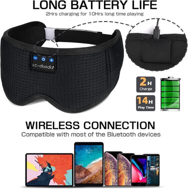 LC-dolida Маска для сну з Bluetooth-навушниками V5.4, м'яка бавовняна пов'язка на очі з мікрофоном для подорожей, йоги, медитації, для жінок і чоловіків, прана, синя
