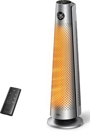 Електричний обігрівач Dreo з термостатом, 2000W, тихий (25dB), з пультом, 12 год таймер, 5 режимів, 3 швидкості, PTC кераміка, сріблястий
