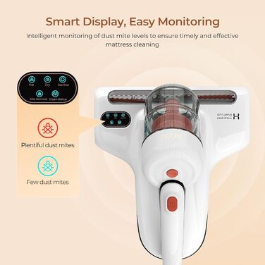 Пилосос для матраців JIGOO J200 з LED-дисплеєм, 500 Вт, ультрафіолетом, ультразвуком, сенсором пилових кліщів, для алергіків, видаляє 99,9% алергенів з ліжок, диванів, шерсті тварин, 230В