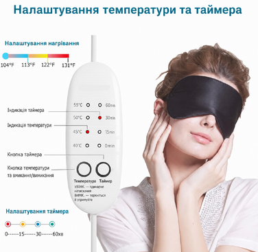 Електрична прогрівальна маска для очей PJYU, чорна, для сухих очей, блефариту, втоми, МГД і ячменю
