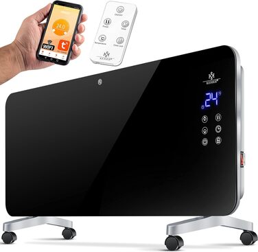 Скляний електричний конвектор KESSER® 2000 Вт з WiFi, APP керуванням, сенсорним екраном та пультом ДК, чорний