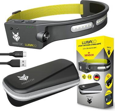 AMAFOX LUNA SPORT 2022 — LED налобний ліхтар для бігу, з заднім світлом і відбивачем, акумуляторний, надлегкий та зручний, антрацит