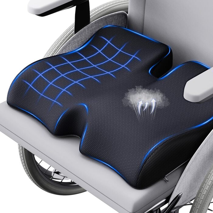 Ортопедична подушка для сидіння Benazcap з ефектом пам'яті (Memory Foam) – ергономічна подушка для розвантаження тиску в авто, офіс, геймінг та дім, зі знімним чохлом, 45*41*8 см