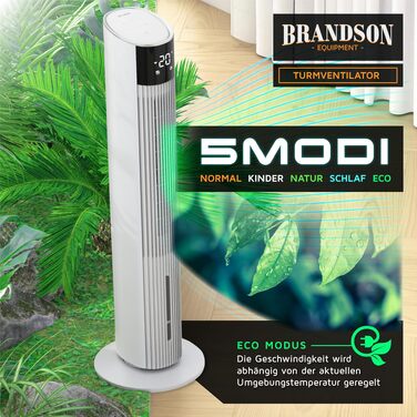 Вентилятор вежний з Wi-Fi та охолодженням води Brandson ECO GREEN – тихий, з керуванням Alexa, смарт-вентилятор для дому, мобільний кондиціонер