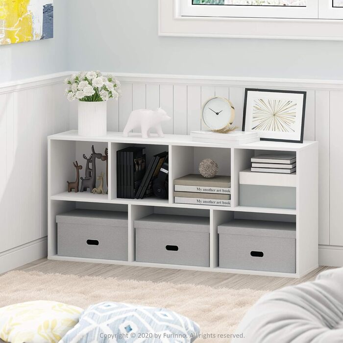 Стелаж Furinno Luder, 7 секцій, двосторонній, білий, відкритий