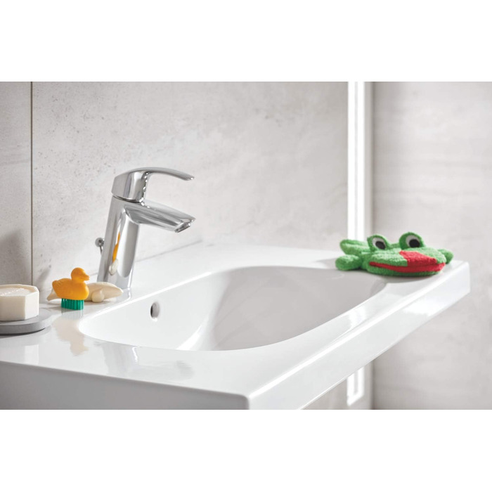 Змішувач для ванної кімнати Grohe Eurosmart, економічний, хром, з витяжною пробкою, 17 см, проста установка