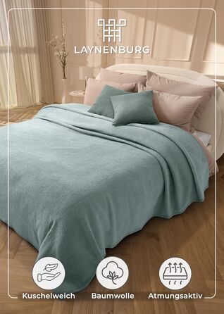 Плед LAYNENBURG Premium з бавовняного міксу, 220x240 см, Евкаліпт. М'який плед-декоративний для дому, дивана та софи. Сертифікат Oeko-Tex 100.