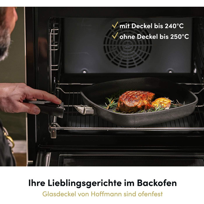 Сковорода Hoffmann для індукційних плит з кришкою 28 x 28 см, Made in Germany, для духовки до 250°C, антипригарне покриття, не деформується, площа приготування 23 x 23 см