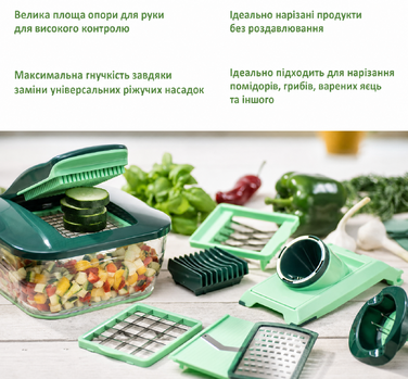 Овочерізка Genius Nicer Dicer Chef 15 в 1, зелена, багатофункціональна, для овочів, фруктів, цибулі, мандоліна, шинкування