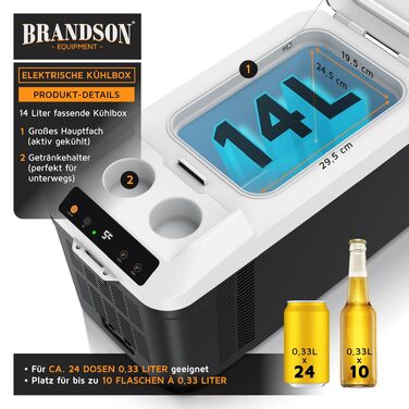 Електричний автохолодильник Brandson 10L (Cool Grey) – термобокс з функціями охолодження та підігріву (до 65°C), 230V/12V
