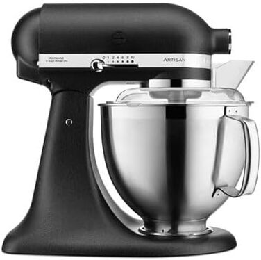 Кухонна машина KitchenAid Artisan: планетарний міксер з чашами 4.8 л та набором насадок із нержавіючої сталі, чорний чавун