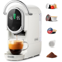 Кавомашина Magician1 Mini Kapselmaschine 5в1 для капсул Nespresso, Dolce Gusto, Lavazza A Modo Mio, ESE 44 та кавової гущі | 20 бар, 1450 Вт, LED-дисплей, 7 рівнів води | для дому та офісу (слонова кістка)