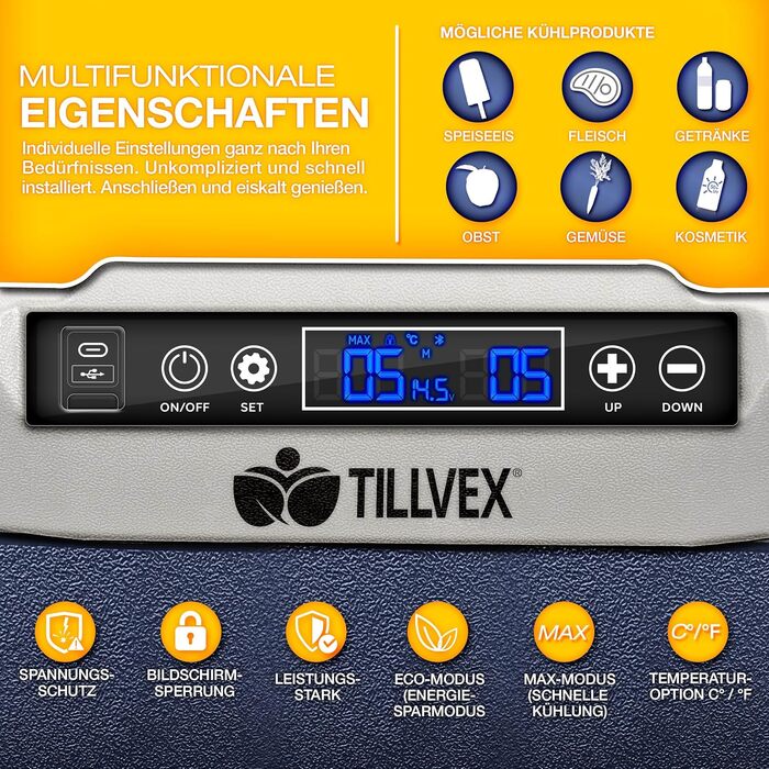 Автомобільний компресорний холодильник Tillvex 50л з Wi-Fi та охолодженням до -20°C (Navy Blue) 12/24V/230V