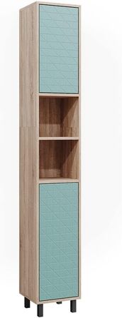 Високий шафа для ванної Vicco Agasta, м'ятно-зелена/сонома, 30 x 190,3 см
