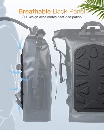 Рюкзак Inateck RollTop для чоловіків 30-35 л, водонепроникний, багатофункціональний органайзер з відстібним плечовим ременем, клапаном для виходу повітря, водозахисною блискавкою, для велосипеду, туризму, активного відпочинку
