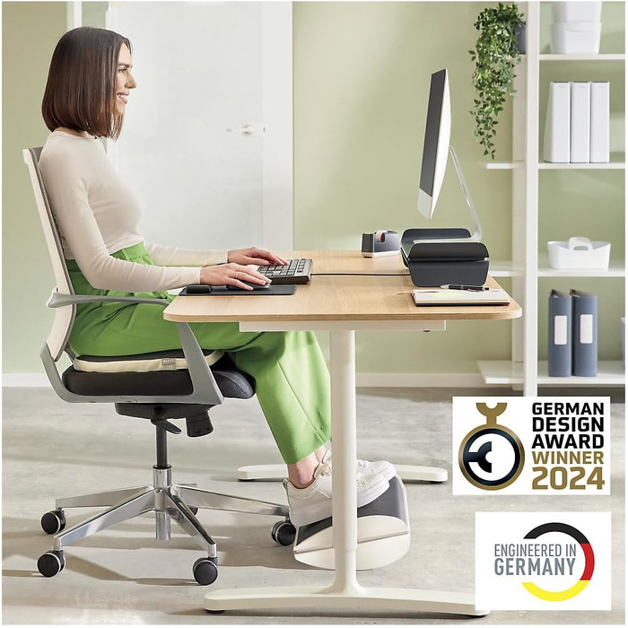 Підставка для ніг Leitz Ergo Cosy, регульована, сіра, 53710089 - для офісу та дому, зменшує біль у спині та плечах