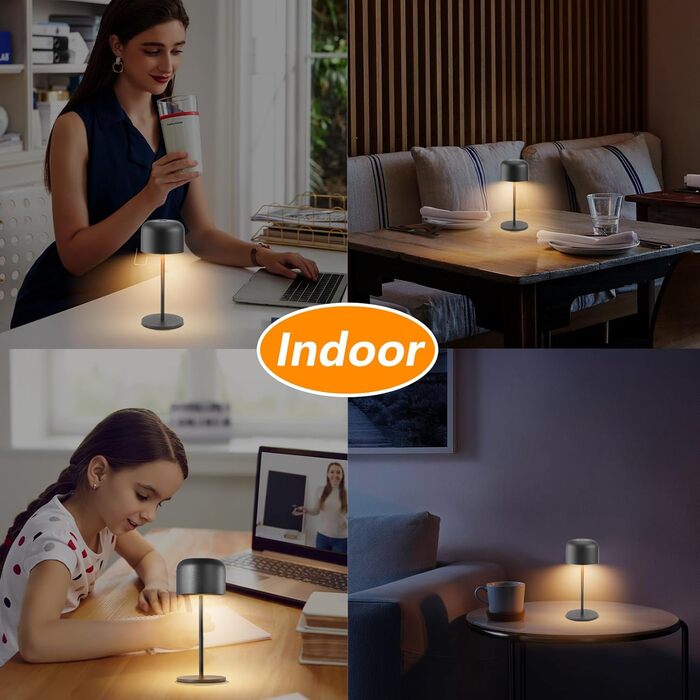Бездротова LED настільна лампа Klighten, димована, акумуляторна, 3 режими світла (3000K-6000K), USB-C, алюміній, антрацит, IP54, висота 21 см, для вулиці та дому